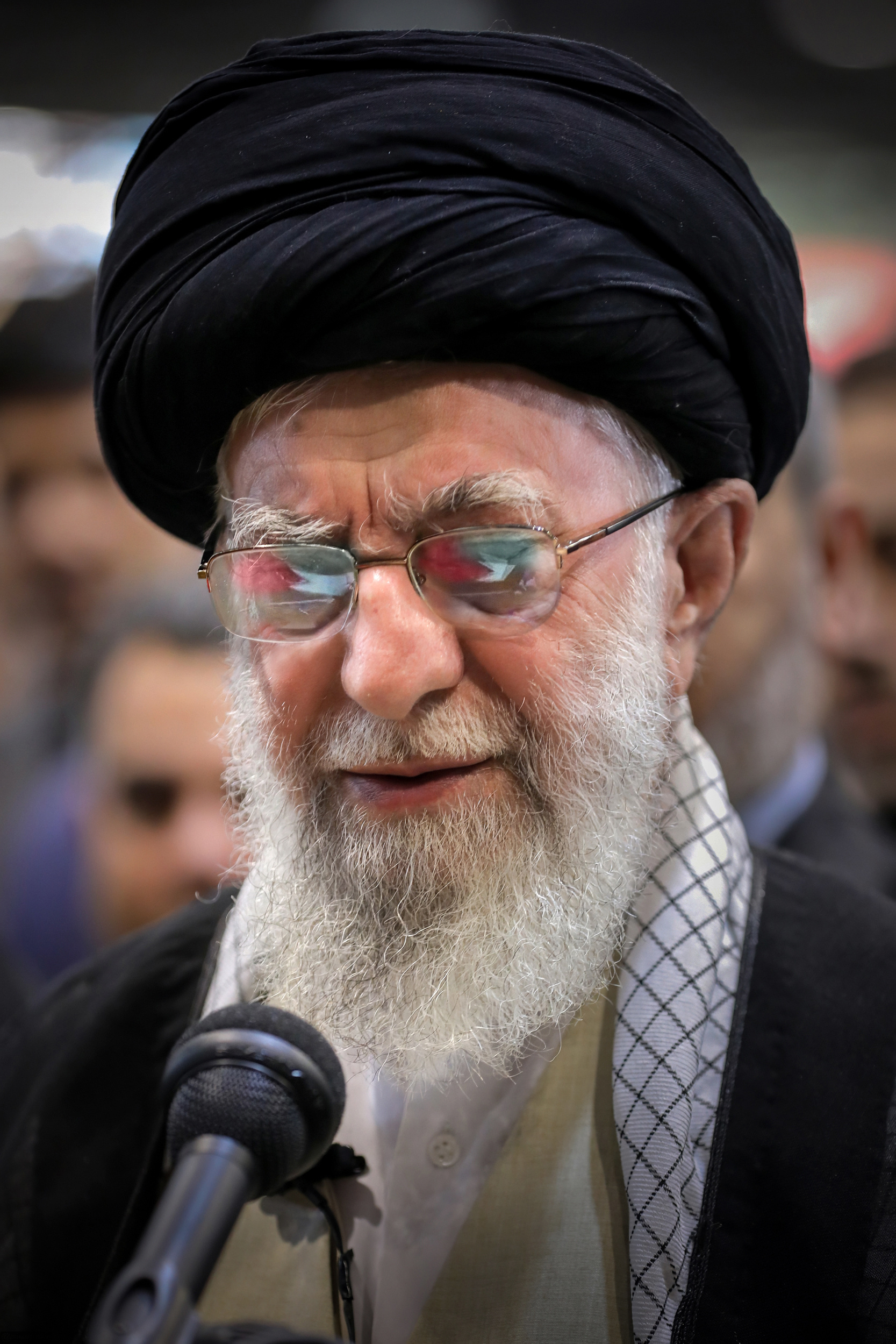 The flag of Palestine reflected in the glasses of Ayatollah Khamenei